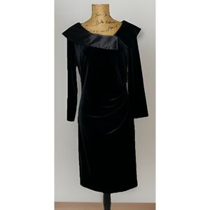 Jessica Howard Womens 14 M Ruched Black Velvet Satin Cocktail Party Dress